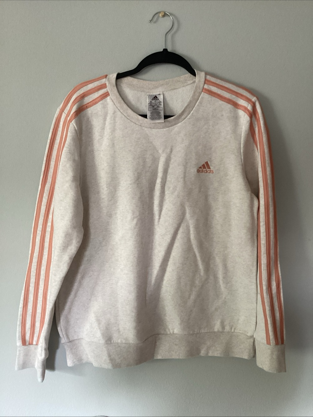 adidas Men’s Cream Crewneck Sweatshirt with Pink Stripe Details